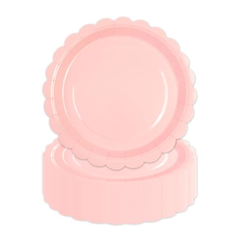 LDFDRT Lot de 50 assiettes en carton de 18 cm assiette jetable anniversaire - Assiettes de fête en papier - Décoration pour mariage, jardin, fête (Rose)
