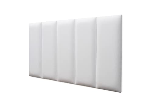 Placas Cabeceira Modulada Adesiva Solteiro Estofada 100cm x 60cm Kit 5 Placas - Courino Branco