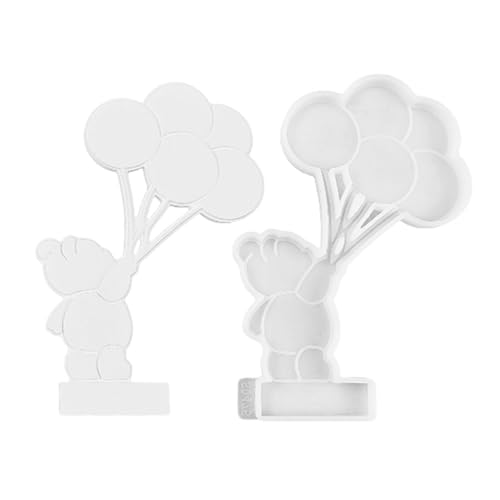 Holdes Molde de silicona de oso y globo, moldes de resina epoxi, moldes de oso sosteniendo globo, molde de silicona para candelabro, molde de silicona para manualidades, cemento, yeso, moldes de