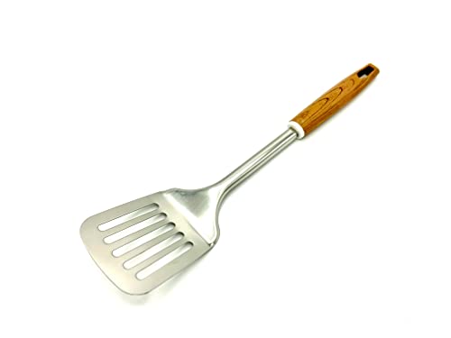 TIJAR® Spatula Slotted Turner, Stainless Steel with Nylon Wood Effect Handle, Strong and Durable Spatula Cooking Turner, Slotted Turner, Multiuse Kitchen Tool