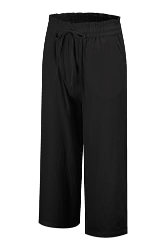 LNX Womens Linen Capri Pants Wide Leg High Waisted Drawstring Casual Cropped Pants with Pockets3