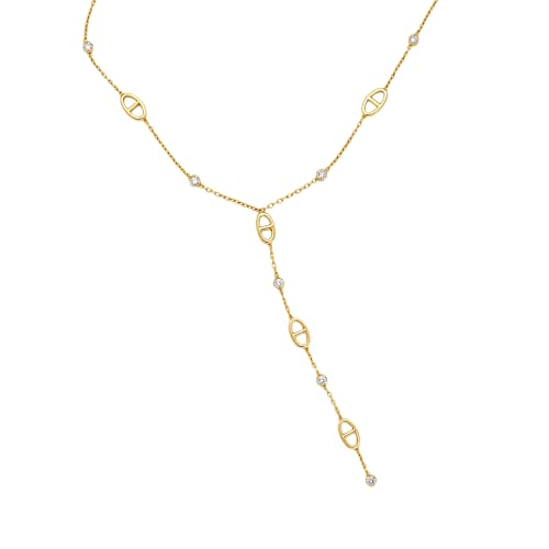 Générique Collier Sautoir en Y Femme - Maille Grain de Café & Marine - Finition Or 18K sur Acier Inoxydable 316L - Pampille Longue avec Strass Zircon -...