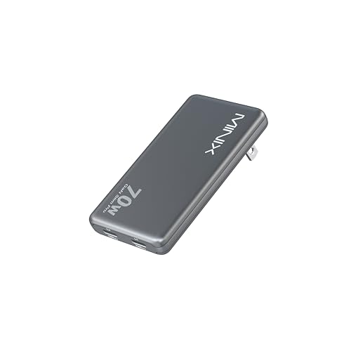 MINIX 70W Flat USB C Wall Charger Block Slim & Flodable Dual Type C GaN Charger Plug Fast Charging for iPhone 17/16/15 Series MacBook Air iPad Pro Galaxy S25/S24 Pixel 10/9 Steam Deck