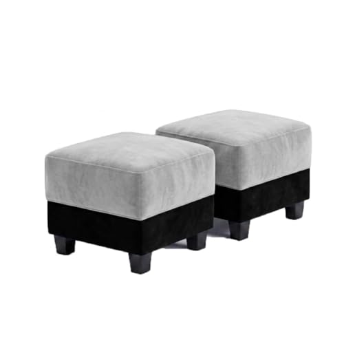 Image of FURNY Woodswave 5 Seater 3+1+1+2 Puffy Sofa Set for Living Room in Premium Velvet Finish (Light Grey-Black) | Durable & Comfortable | Ideal for Living Room