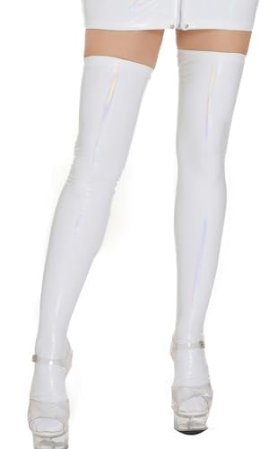 Image of SEAUR Women's Patent Leather Thigh High Stockings Shiny Glossy Wet Look Socks Over Knee Long Socks for Party Club Cosplay