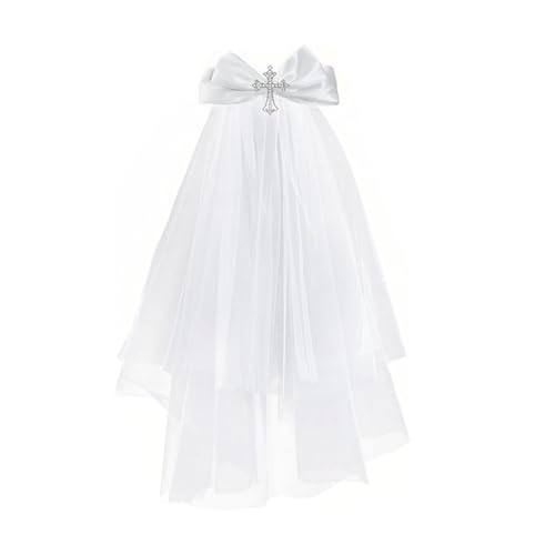 5 Pcs Catholic Girls First Holy Communion Lace Veils with Bow Cross Socks White Satin Gloves Accessories Sets for Wedding2
