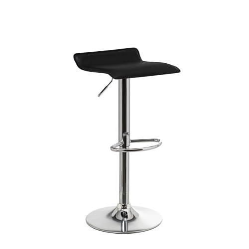 LOLAhome Taburete de Cocina Giratorio en 360°, Silla de Bar Regulable en Altura de 63 a 84 cm, Material Polipiel, Estructura Metal y Reposapiés, Negro