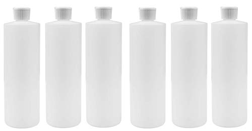 PEXALE 16 OZ Plastic Squeeze Bottles with FLIP TOP Dispenser Cap for Liquids/Oils/SHAMPOOS Set of 6 (6, White CAPS)