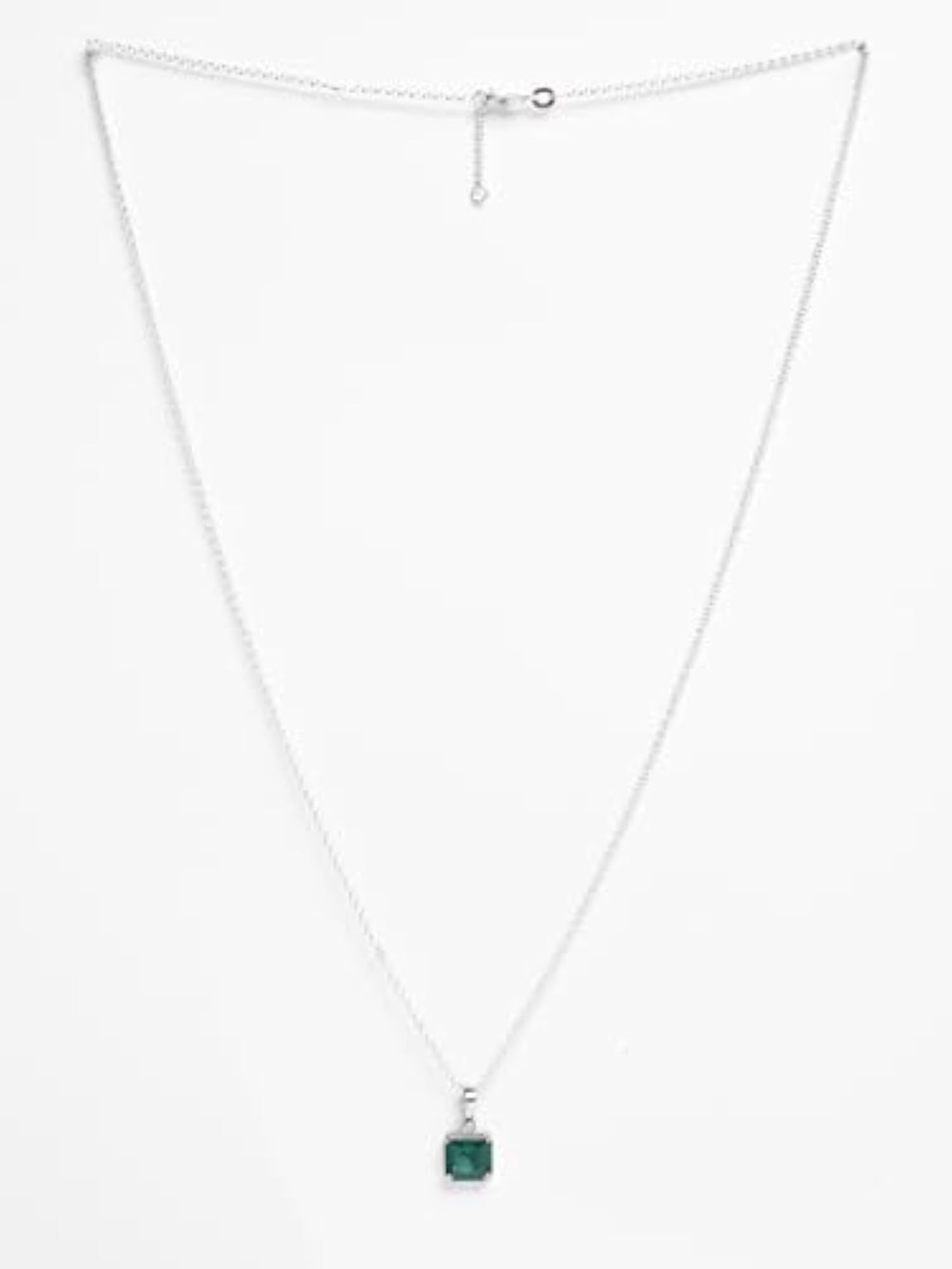 Men's Pure 925 Sterling Silver Green Octagon Pendant Necklace
