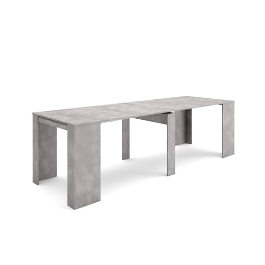 Skraut Home | Mesa Consola Extensible | Mesa Comedor Plegable | 260 | para 12 comensales | Comedor y Cocina | Estilo Moderno | Cemento