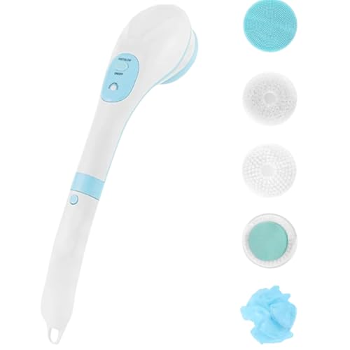 Electric Rechargeable Body Brush & Facial Cleansing Brush – Long Handle Silicone Back Scrubber for Exfoliating, Dry Brushing, Lymphatic Drainage & Shower Cleaning