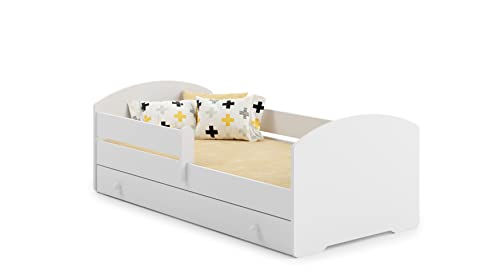KOBI Lit d'enfant LUK 140x70 dans Un Ensemble avec Un Grand tiroir, Une Balustrade, Un Matelas et Un Cadre, pour Une Fille et Un garçon, pour Une Chambre d'enfant