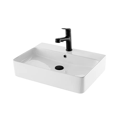 Schwänlein 【Wandmontage/Unterbau möglich】 hochwertige leicht reinigbare Glasur, platzsparend ideal für kleine Badezimmer,Waschbecken, weiß, Aufsatzwaschbecken, Wandwaschbecken (60 cm quadratisch)