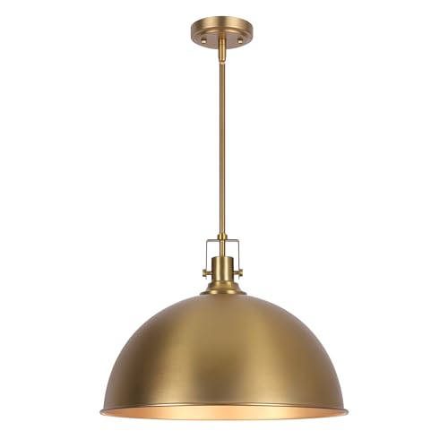 LamQee 18 Inch Brushed Gold Large Pendant Light Kitchen Island, Farmhouse Modern Dome Pendant Light Fixtures Ceiling Hanging Lighting Chandelier for Dining Room Over Table, Bar, Hallway, Entryway by LamQee - Used condition - Image 8