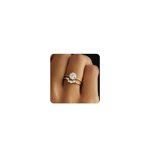 KAERUN Cubic Zirconia Gold Rings for Women Non Tarnish 14K Gold Plated Diamond Wedding Promise Engagement Rings Stackable Fashion Dainty Gold Knuckle Women Rings Set Size 6 7 8 9 10 11