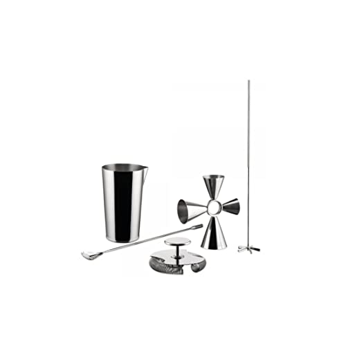 Alessi The Tending Box GIA25SET - Cocktail Set with Mixing Glass, Quadri Combo Jigger, Double Bar Strainer, Spoon and Whisk, in 18/10 Stainless Steel