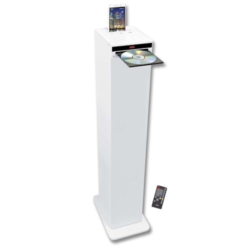 Tour de Son Blanche avec Lecteur CD, Bluetooth, FM et USB, 60W + télécommande