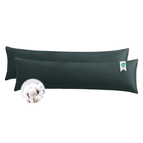 Aisbo Seitenschläferkissen Bezug 40 x 145 Baumwolle 2er Set Anthrazit - weiche Kissenbezug 40x145 Grau mit Reißverschluss 40x145cm Pillow Cover Pillowcase