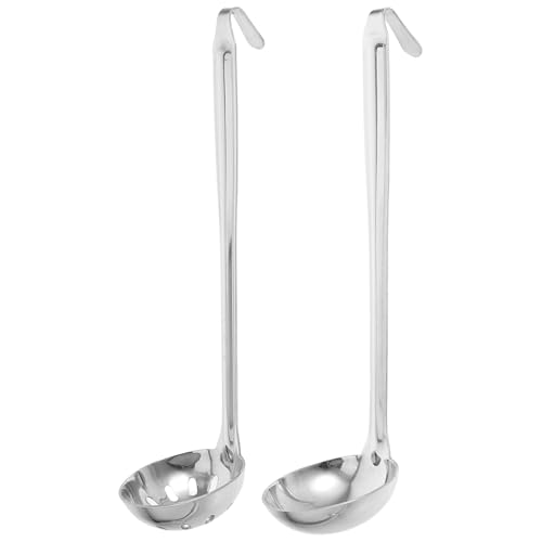 JHKNNK Cucharas de Acero Inoxidable 201 para Servir Salsa y Sopa Set 2 Piezas Pequeño 6 CM con Gancho Cucharón Ranurado y Colador Práctico para Cocina y Comedor Doméstico