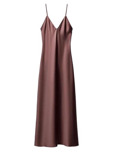 Nlievara Women's Spring Silk Satin Maxi Dress V-Neck Spaghetti Straps
