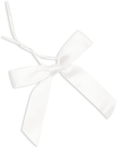 100 Pack White Twist Tie Bows for Crafts, Pre-Tied Satin Ribbon for Gift Wrap Bags, Party Favors, Baked Goods (2.5 x 3 in)