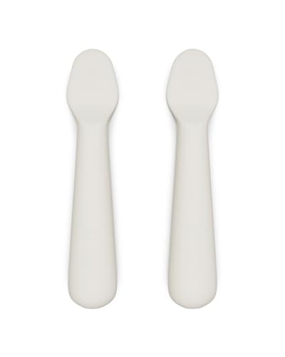 Image of Lalo Little Spoon Set - 2 Piece Baby Spoons Set for Infants & Babies - Made From Food Grade Silicone Dishwasher Safe - Baby Feeding Essentials for Early Stage Mealtime - Oatmeal