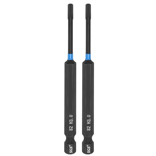 Image of sourcing map 2pcs Hex Head Wrench Drill Bit 3mm(H3) 1/4" Hex Shank 4"(100mm) Length S2 Steel Magnetic Hexagon Impact Drivers Metric Screwdriver Bit
