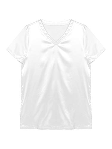 Mens Satin V Neck Short Sleeve T-Shirt Loose Pajamas Undershirts Nightwear3