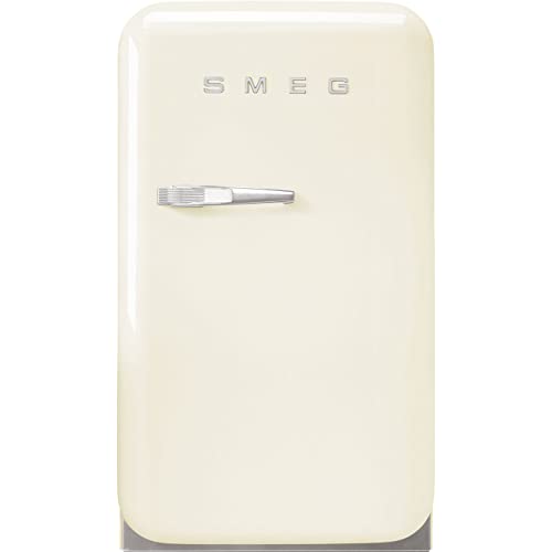 Image of Smeg FAB5 Retro Mini Fridge - 50s Style Compact Small Refrigerator, 1.2 cu ft, Automatic Defrost, LED Lighting, Adjustable Shelves- Made in Italy - Perfect for Home, Dorm, Office, Hotel -Cream