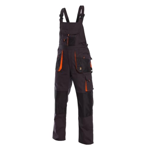 PROCERA Latzhose Herren, latzhose herren arbeitshose, 11 funktionale Taschen, Arbeitslatzhose Herren, Lange Latzhose für die Arbeit mit Kniepolstertaschen, Farbe: Grau und Orange, Größe: 54