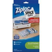 Ziploc 3CT LG FLT Space Bag - Clear, Rectangular, Watertight, Up to 24 lbs, Clothing, Large, 2.3 x 5.9 x 12.2 inches