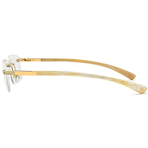 Image of HEPIDEM 100% Really Buffalo Horn Glasses,Square Rimless Luxury Buffs Eyeglasses with Zircon Diamonds