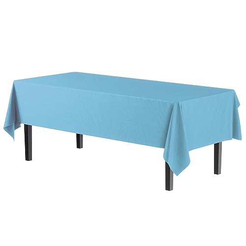Image of Party Solids Sky Blue Rectangular Plastic Tablecloth - 54x108 Inch, Pack of 24