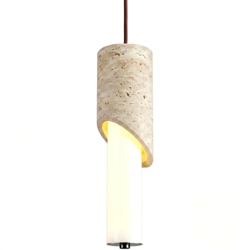 Lámpara colgante de travertino amarillo, 30 cm (11,8 pulgadas), estilo Wabi Sabi | Lámpara colgante de travertino natural estilo Wabi-Sabi. Luz suave y antideslumbrante para mesitas de noche e islas d