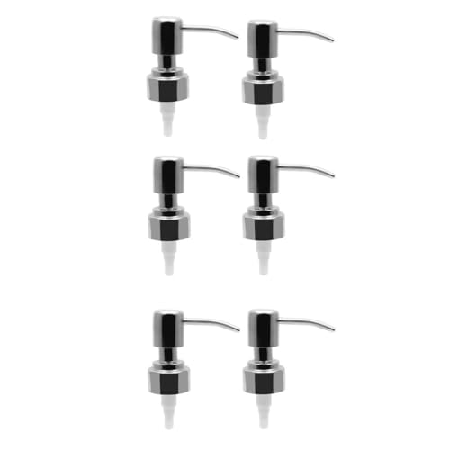 DECORNIJIA 6 Piezas Bombas Dispensadoras de Loción de Acero Inoxidable para Botellas Recargables, Cabezal de Bomba de Presión para Jabón Líquido y Detergente, Accesorio Reemplazo para Baño