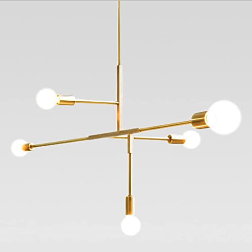 Chandelier métal Spoutnik 5 lumières : lustre suspendu industriel or pour plafond cuisine