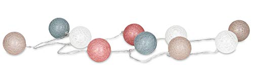 levandeo 10er Lichterkette LED Kugeln Lampions Baumwolle Rosa Blau Weiß Cotton Girlande Deko Cottonballs