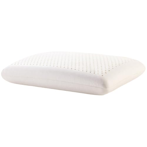 Almohada de látex tamaño Queen con soporte cervical, funda transpirable y ergonómica para quienes duermen de lado o boca arriba. Medidas: 40, 6 x 61 x 12, 7 cm. Fabricada con espuma de látex natural
