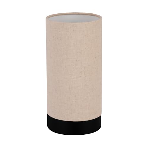 EGLO Feniglia Lámpara para mesa y mesita de noche, adecuada para colocar en el salón y el dormitorio, con diseño cilíndrico, lino de color natural y metal en color negro, portalámparas E27