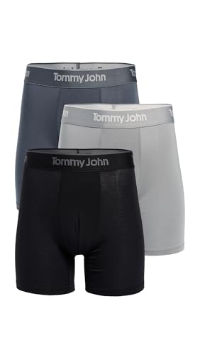 Tommy John Mens Second Skin 6 Boxer Briefs 3 Pack, Black-Turbulence-Monument, L