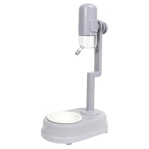 Pet Standing Water Dispenser Cat Dog Standing Ceramic Bowl Automatically Feeding Water Height Adjustable Detachable Pole (Grey) Cover