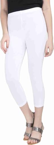 Image of Women's 3 /4 Calf-Length Leggings - Stretchable Cotton Blend, Comfortable Everyday Wear