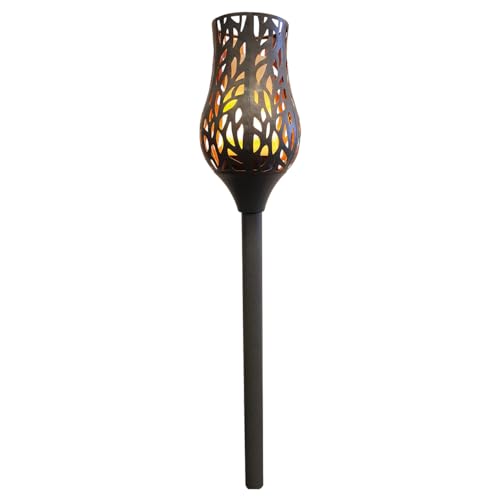 mysmartbuy.com Battery Powered Grey Metal Tulip Torch – Weatherproof Outdoor Garden Flame Effect LED Stake Light with Timer & Remote for Patio, Decking, Border, Pathway, Lawn – H91.5 x 15cm Diameter