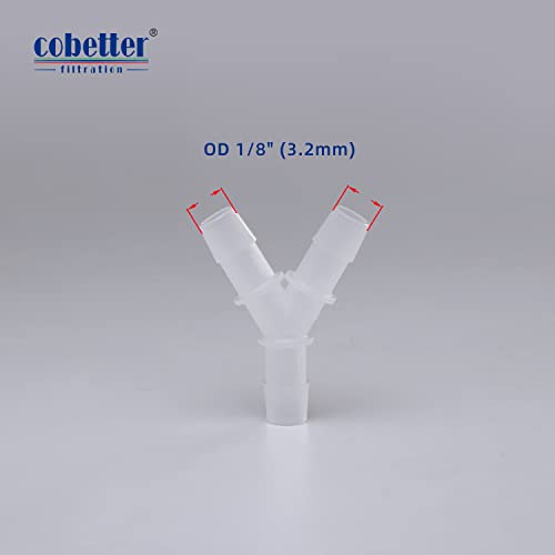 Cobetter Pharmaceutical Polypropylene Y Fittings Connector Equal Barbed 3-Way Joint For 1/8" Id Tubing, Pack Of 10 (1/8" Hose Barb) #TOP2