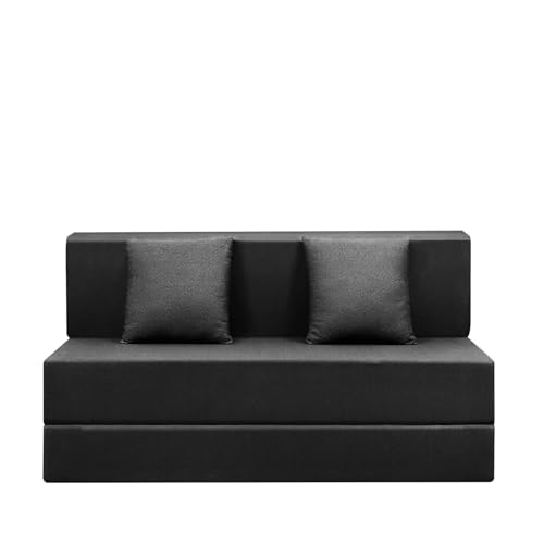 Image of Easy Foldable Two Person Sofa Cum Bed Jute Fabric- Washable Cover- Including Two Cushion- Size 4' X 6' Ft (Black Color) Perfect for Home & Office for Guests