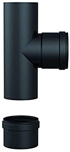 Raccordo A T 'Pellet' M/M In Acciaio Fe Nero. Con Tappo Recupero Condensa ceco. Spessore 1,2 Mm. (D 80 mm)