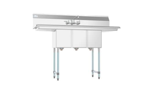 Koolmore 3 Compartment Stainless Steel Nsf Commercial Kitchen Sink With Faucet And Cross Braced Legs, Silver, 2 Drainboards W/Faucet (Sc101410-12B3Fa) #TOP1