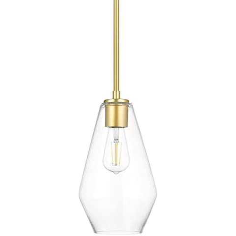 Linea di Liara Giada Modern Glass Farmhouse Pendant Lighting for Kitchen Island and Over Sink Lighting Fixtures Gold Pendant Light Hanging Ceiling Light Long Clear Glass Shade, UL Listed Cover