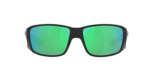 Costa Del Mar Men's Tuna Alley Pro Rectangular Sunglasses, Black/Polarized Green Mirrored 580G, 60 mm