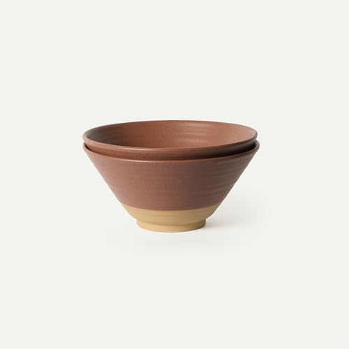 MORA Ceramic Ramen Bowl Set of 2, 45oz - Great for Pho, Miso Udon Soup, Instant Noodles, Serving, Thai or Asian Food - Microwave Safe Large Japanese Noodle Bowls, Modern Kitchen - Toasted Terracotta